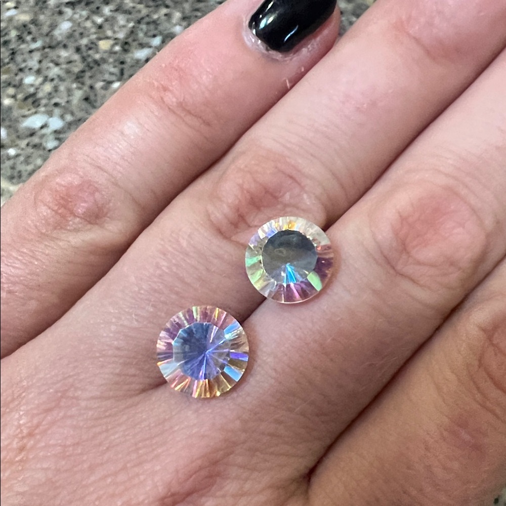 Set 2pcs Iridescent Rainbow Aurora Unicorn Round Unidentified Loose Gemstones - Picture 3 of 17